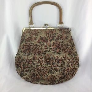 Vintage tapestry handbag purse Bakelite Handle